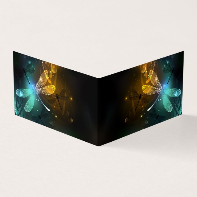 Green luminous dragonfly flight business card (Outside)