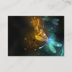 Green luminous dragonfly flight business card