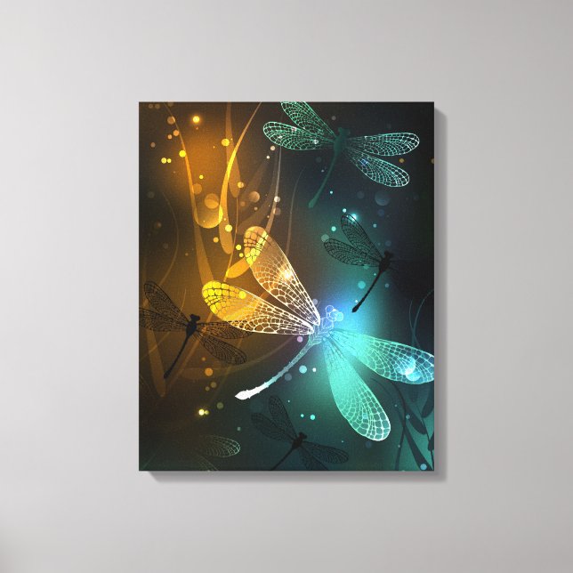 Green luminous dragonfly flight canvas print (Front)