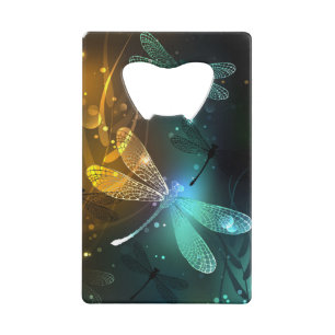 Green luminous dragonfly flight credit card bottle opener
