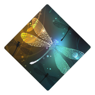Green luminous dragonfly flight graduation cap topper