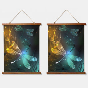 Green luminous dragonfly flight hanging tapestry