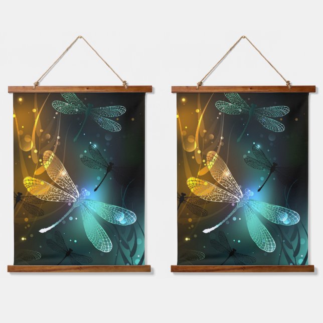 Green luminous dragonfly flight hanging tapestry (Double)