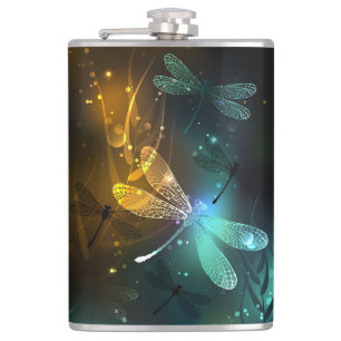 Green luminous dragonfly flight hip flask