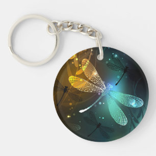 Green luminous dragonfly flight keychain