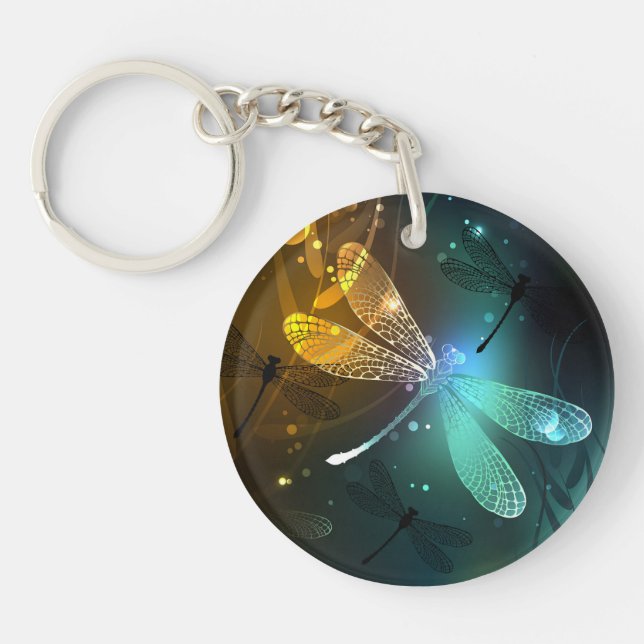 Green luminous dragonfly flight keychain (Front)