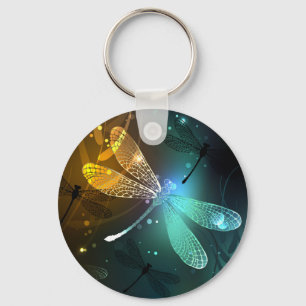Green luminous dragonfly flight keychain
