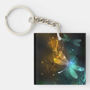 Green luminous dragonfly flight keychain