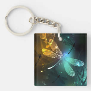 Green luminous dragonfly flight keychain