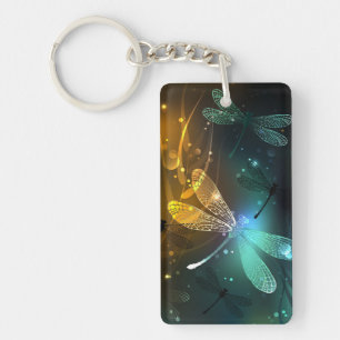 Green luminous dragonfly flight keychain
