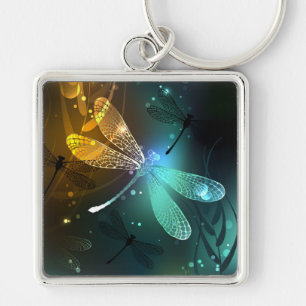 Green luminous dragonfly flight keychain