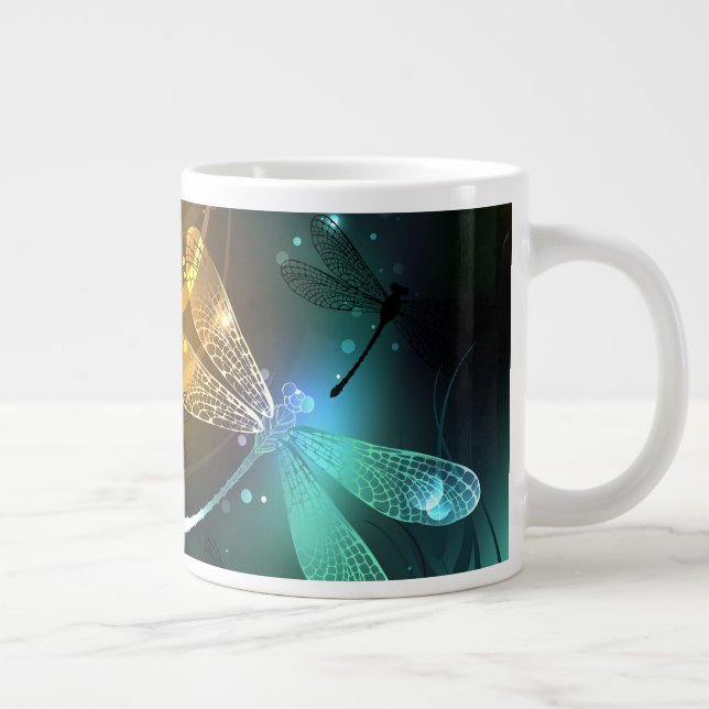 Green luminous dragonfly flight large coffee mug (Right)