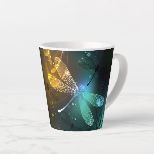 Green luminous dragonfly flight latte mug