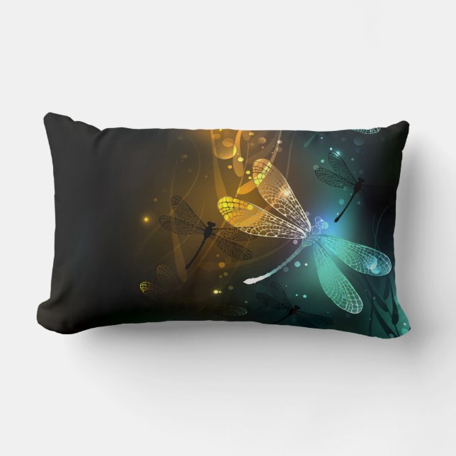Green luminous dragonfly flight lumbar pillow (Front)