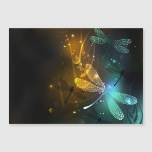 Green luminous dragonfly flight magnetic invitation