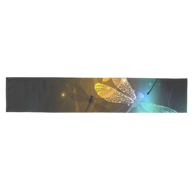 Green luminous dragonfly flight medium table runner (Horizontal)
