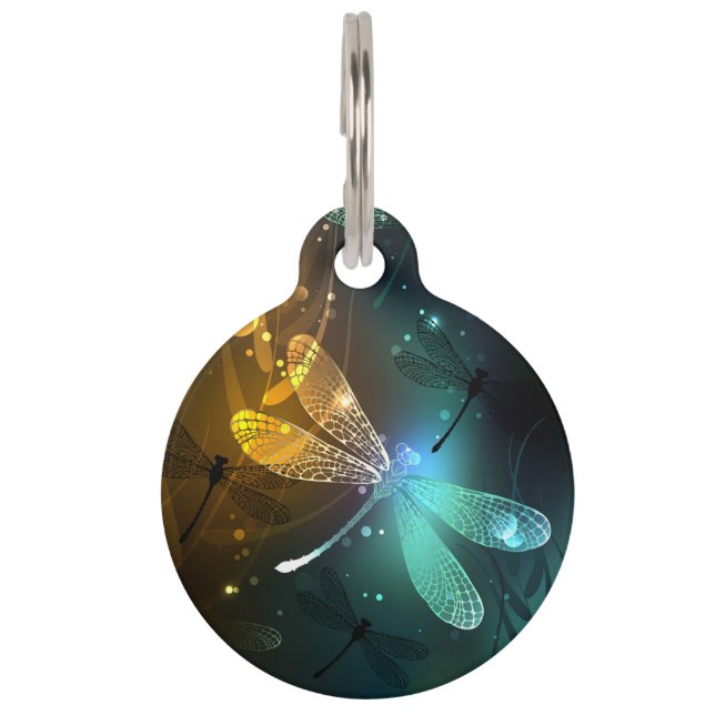 Green luminous dragonfly flight pet tag (Front)