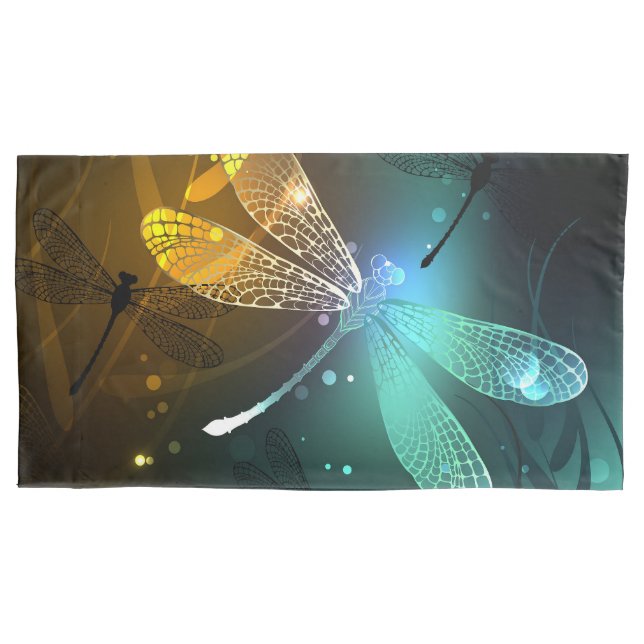 Green luminous dragonfly flight pillowcase (Front)