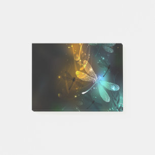 Green luminous dragonfly flight post-it notes