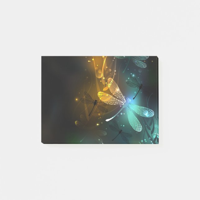 Green luminous dragonfly flight post-it notes (Front)