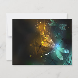 Green luminous dragonfly flight RSVP card