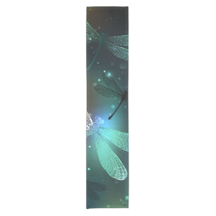 Green luminous dragonfly flight short table runner