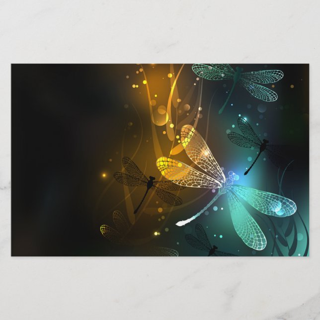 Green luminous dragonfly flight stationery (Front)