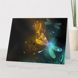 Green luminous dragonfly flight thank you card