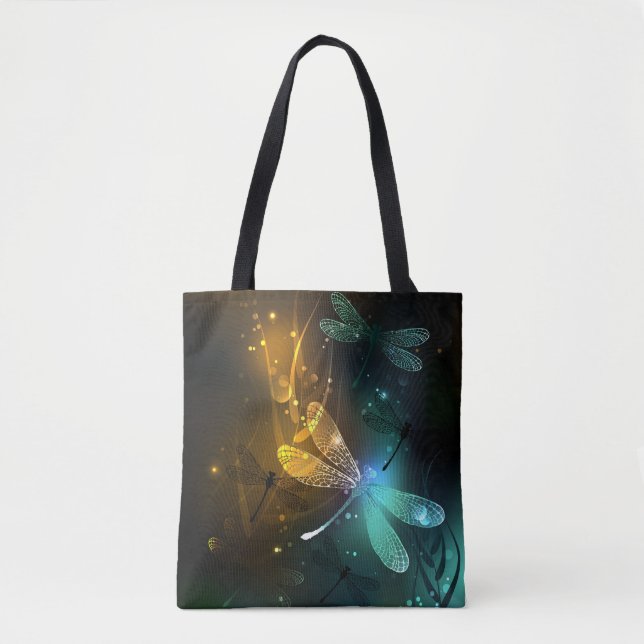 Green luminous dragonfly flight tote bag (Front)