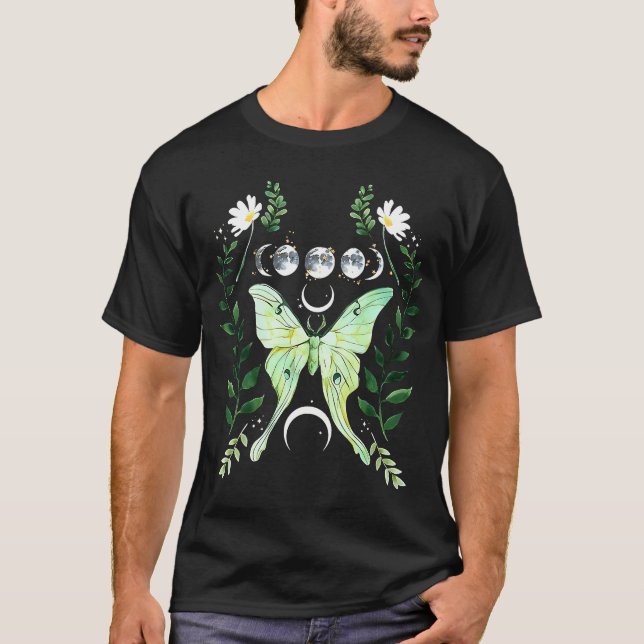 Green Luna Moth Witchy Dark Academia Moon Gothic C T-Shirt (Front)