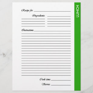Green LUNCH 2-sided Recipe Pages