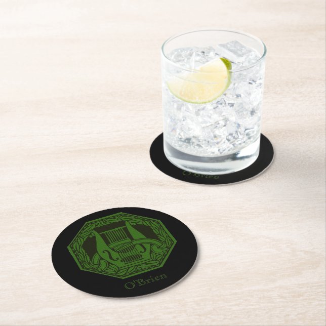 Green Lyre Badge Customizable Round Paper Coaster (Insitu)