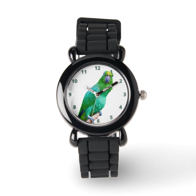 Green Macaw Parrot on a Limb Customizable Watch (Front)