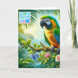 Green macaw tropical Bon Voyage Holiday Card