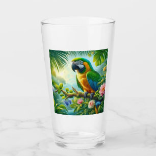 Green macaw tropical floral glass
