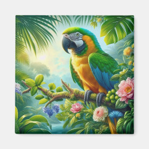 Green macaw tropical floral magnet