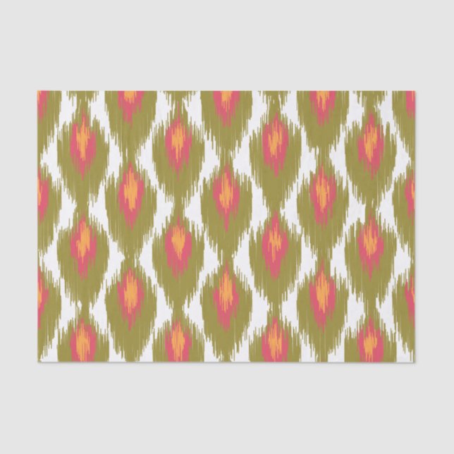 Green Magenta Abstract Tribal Ikat Diamond Pattern Tissue Paper (Front)