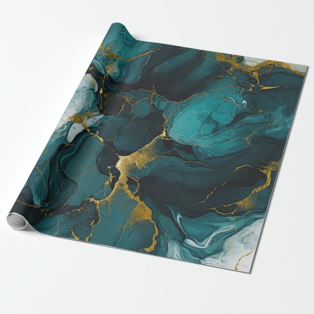 Green magic abstract marble design wrapping paper (Unrolled)