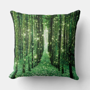 Green Magical Forest Green Mystery Throw Pillow