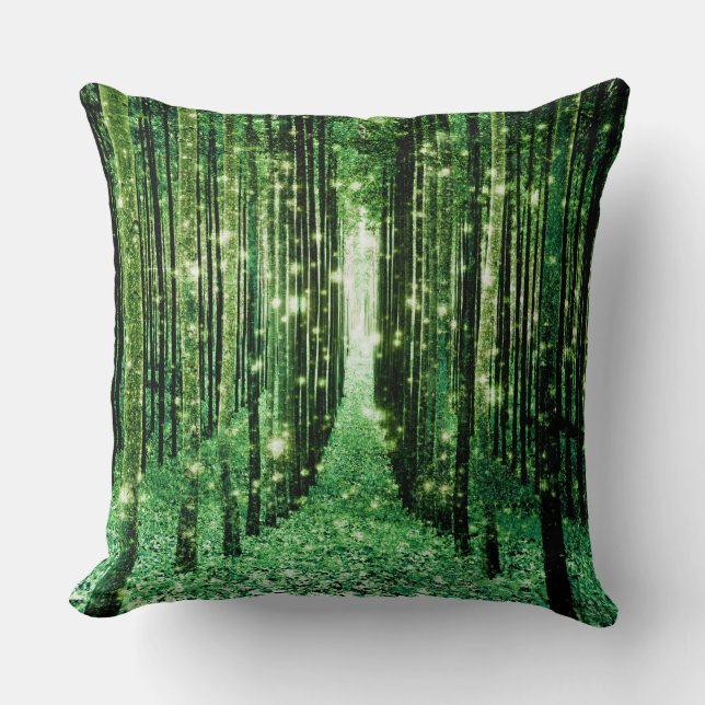 Green Magical Forest Green Mystery Throw Pillow (Front)