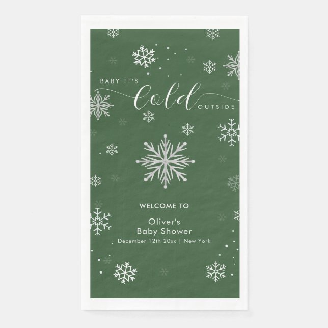 Green Magical Snowflake Baby Shower Welcome  Napkin (Front)
