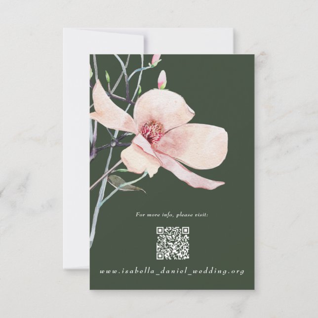 Green Magnolia Wedding Details Enclosure Card (Back)