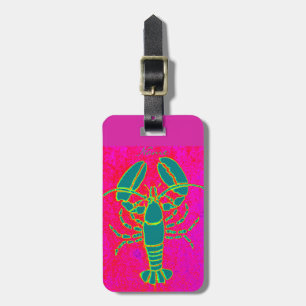 green maine lobster pink luggage tag