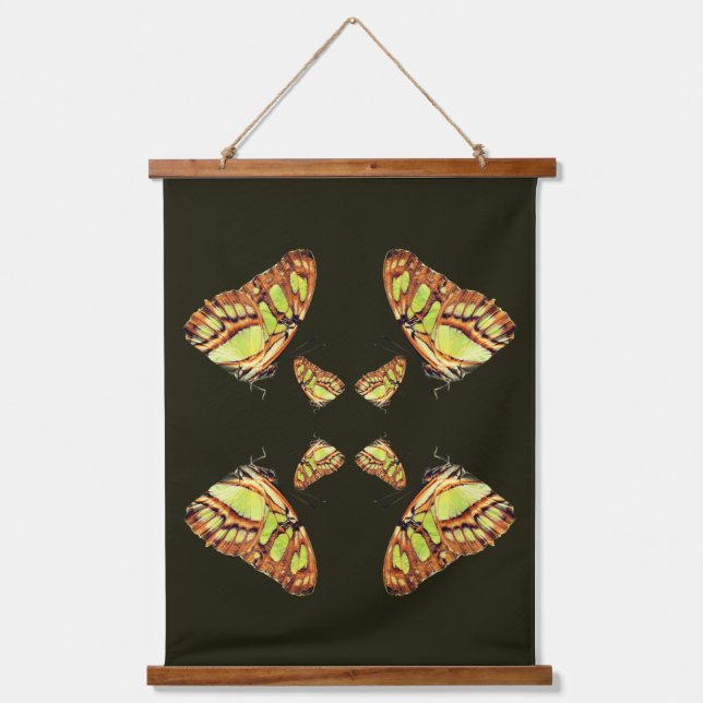 Green Malachite Butterfly Posing Abstract  Hanging Tapestry (Front)