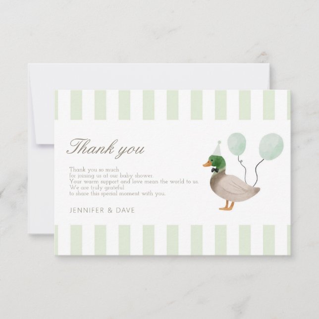 Green Mallard Duck Thank You Card (Front)