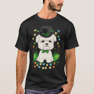 Green Maltese dog shamrock on St Patricks Day Malt T-Shirt