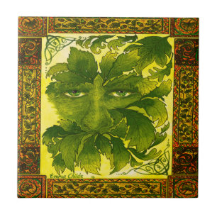 Green Man ceramic wall tile