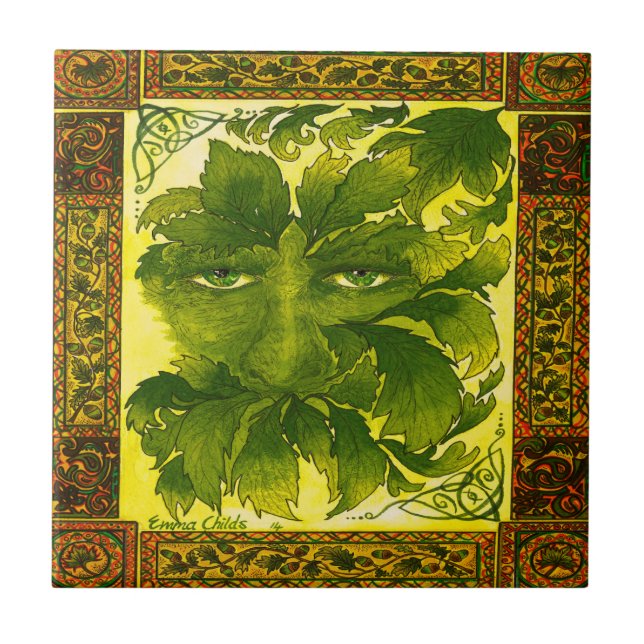 Green Man ceramic wall tile (Front)