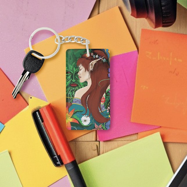 Green Man Elf Fantasy Floral Keychain (Creator Uploaded)