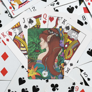 Green Man Elf Fantasy Floral Playing Cards